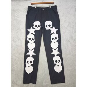 Streetwear Y2K Pants Men's 32x32 Black Embroidered‎ Skulls Stars BLACKAIR Jeans